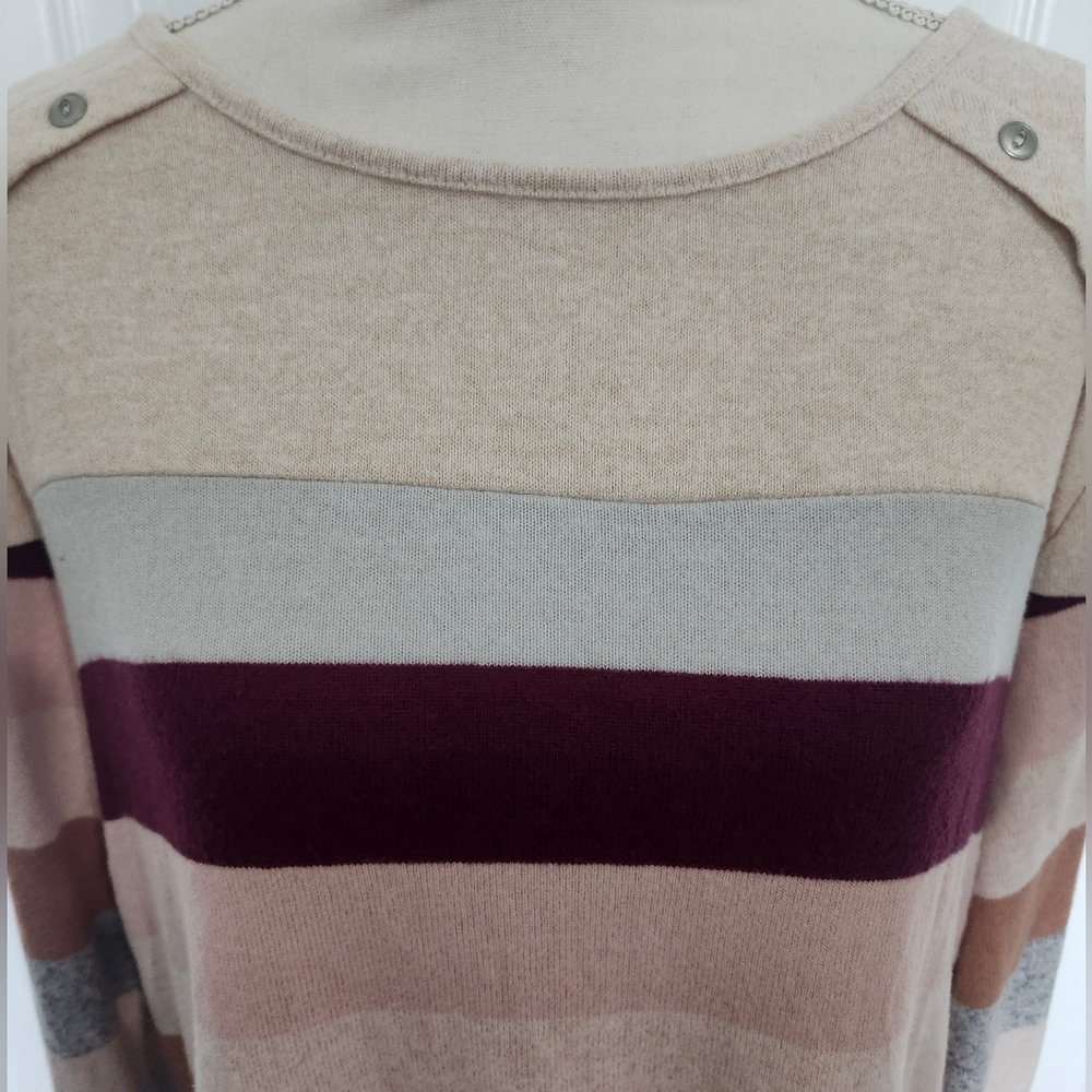 Market & Spruce Size 1X Long Sleeve Pullover Lightweight Sweater Striped